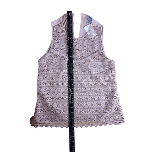 H&M Women’s Pink Lace Sleeveless Blouse Ruffles Size 8 Geometric New With Tags - Picture 5 of 7